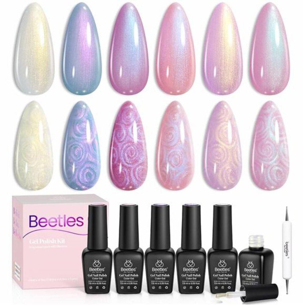 Pearl Gel Nail Polish, 6 Colors Shimmer Pearl White Pink Purple Mermaid Nail